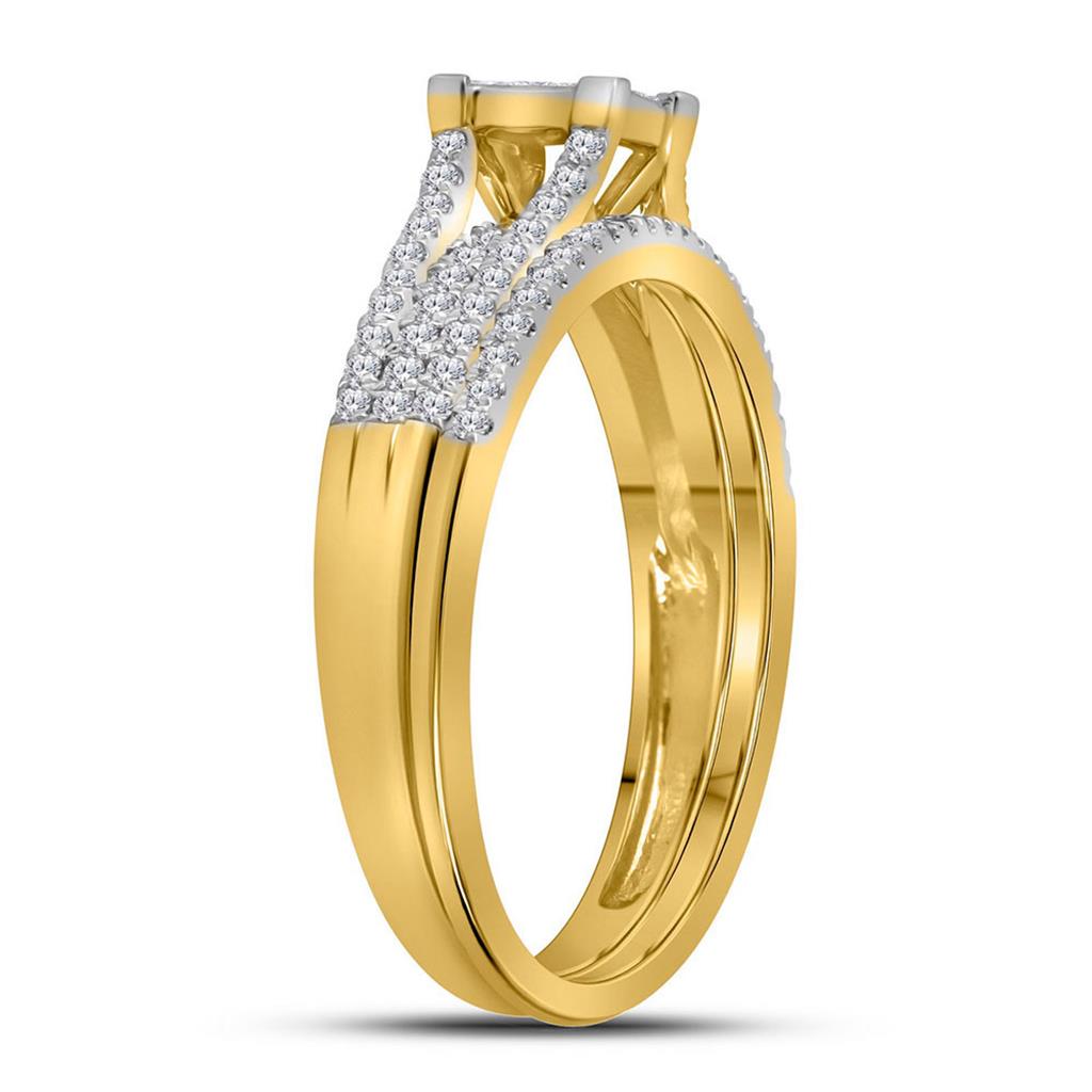 14k Yellow Gold Princess Diamond Bridal Wedding Ring Set 1/2 Cttw