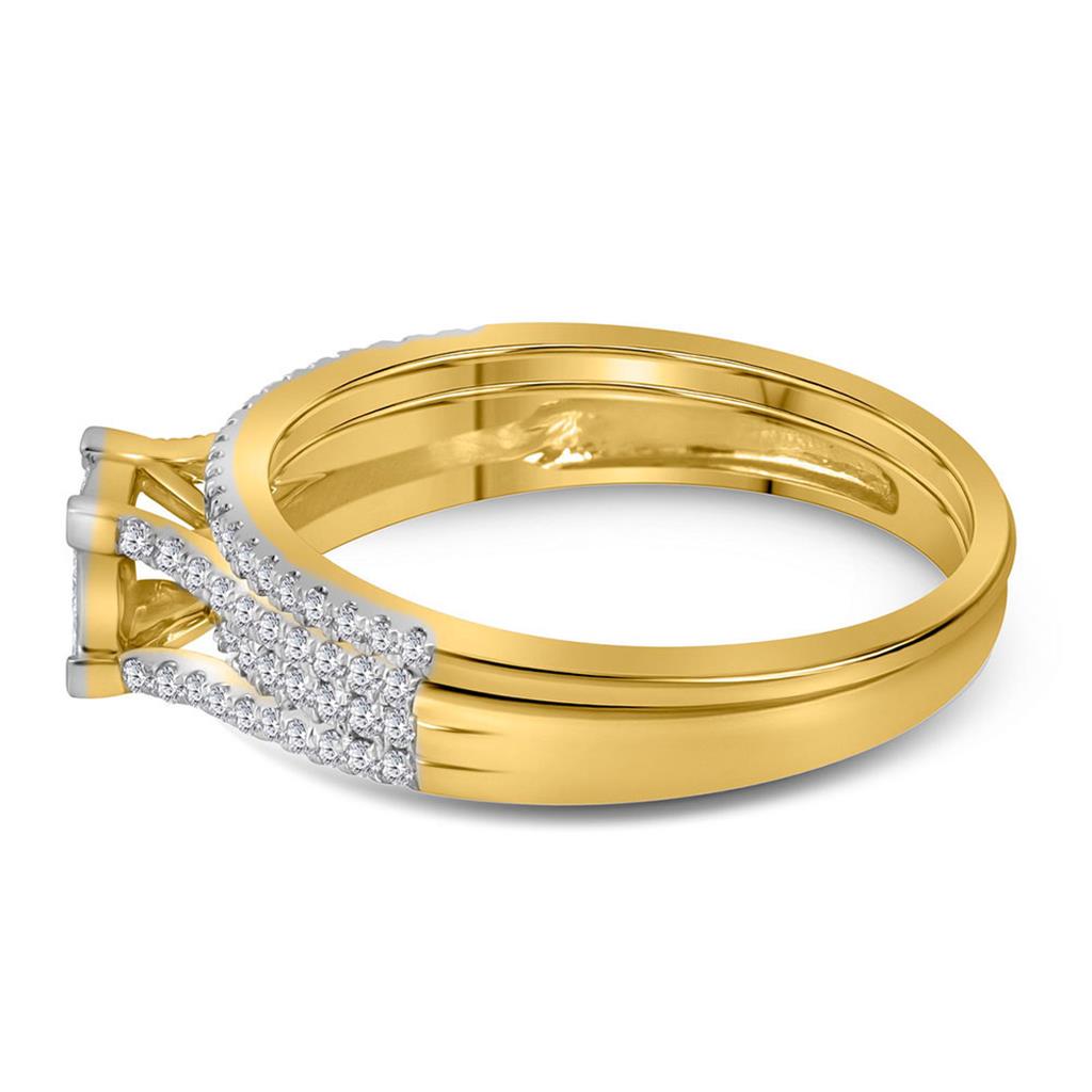 14k Yellow Gold Princess Diamond Bridal Wedding Ring Set 1/2 Cttw