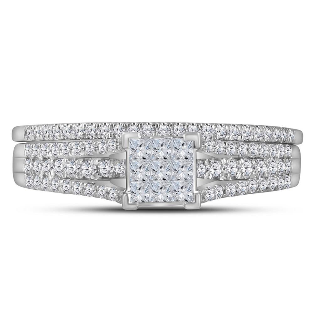 14k White Gold Princess Diamond Bridal Wedding Ring Set 1/2 Cttw