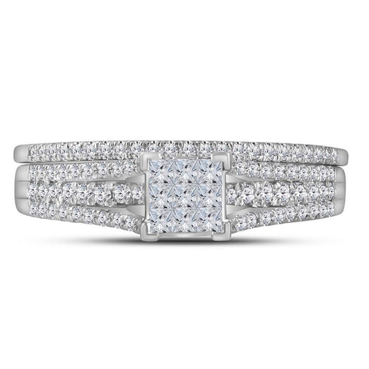 14k White Gold Princess Diamond Bridal Wedding Ring Set 1/2 Cttw