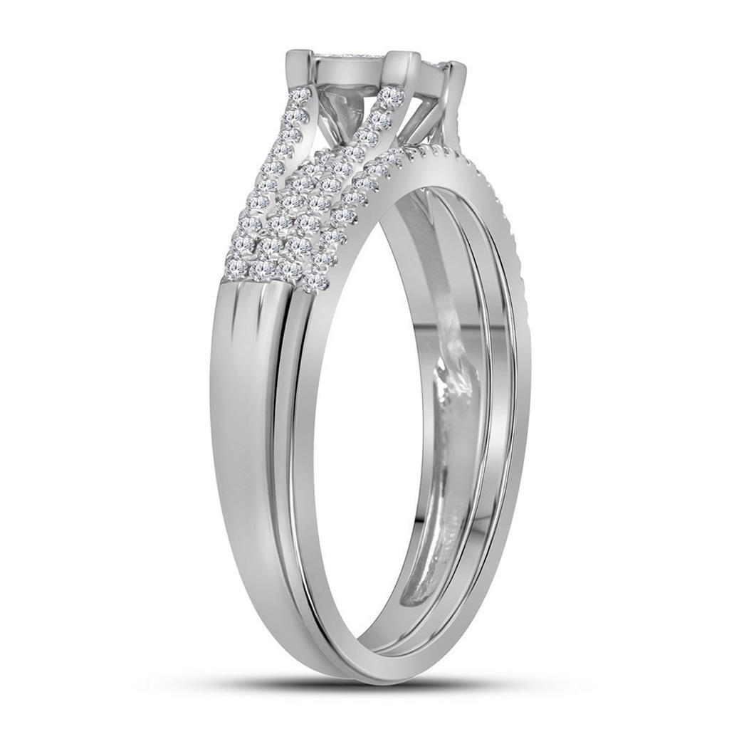 14k White Gold Princess Diamond Bridal Wedding Ring Set 1/2 Cttw