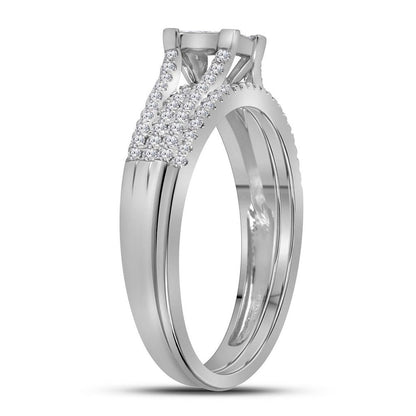 14k White Gold Princess Diamond Bridal Wedding Ring Set 1/2 Cttw