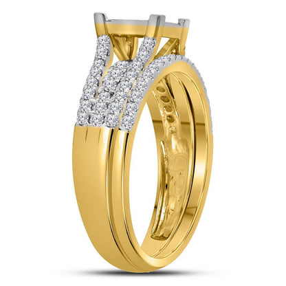 14k Yellow Gold Princess Diamond Cluster Bridal Wedding Ring Set 1 Cttw
