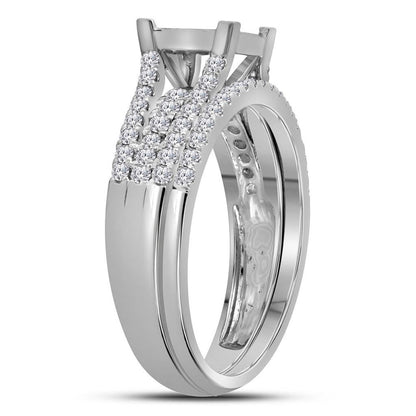 14k White Gold Princess Diamond Cluster Bridal Wedding Ring Set 1 Cttw