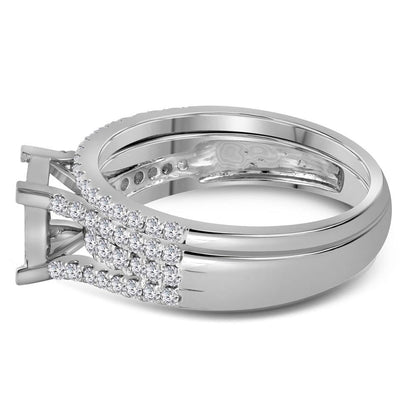 14k White Gold Princess Diamond Cluster Bridal Wedding Ring Set 1 Cttw