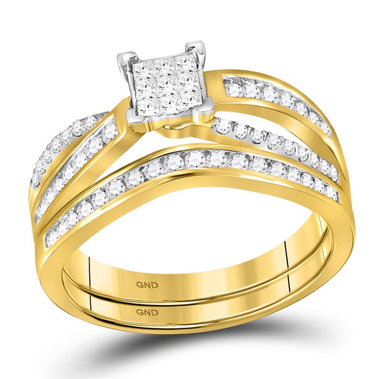 14k Yellow Gold Princess Diamond Bridal Wedding Ring Set 1/2 Cttw