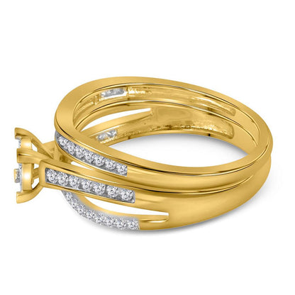 14k Yellow Gold Princess Diamond Bridal Wedding Ring Set 1/2 Cttw