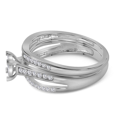 14k White Gold Princess Diamond Bridal Wedding Ring Set 1/2 Cttw