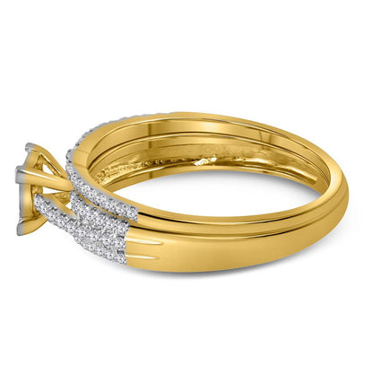 14k Yellow Gold Princess Diamond Cluster Bridal Wedding Ring Set 1/2 Cttw