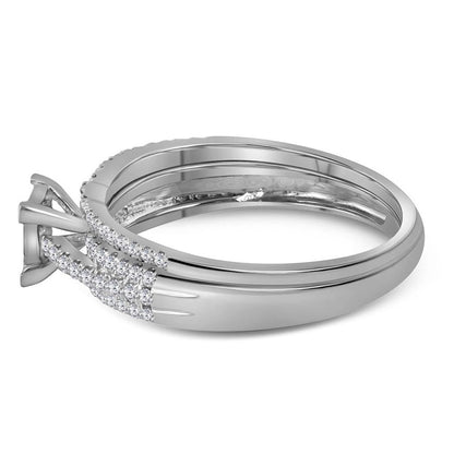 14k White Gold Princess Diamond Cluster Bridal Wedding Ring Set 1/2 Cttw