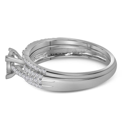 14k White Gold Princess Diamond Cluster Bridal Wedding Ring Set 1/2 Cttw