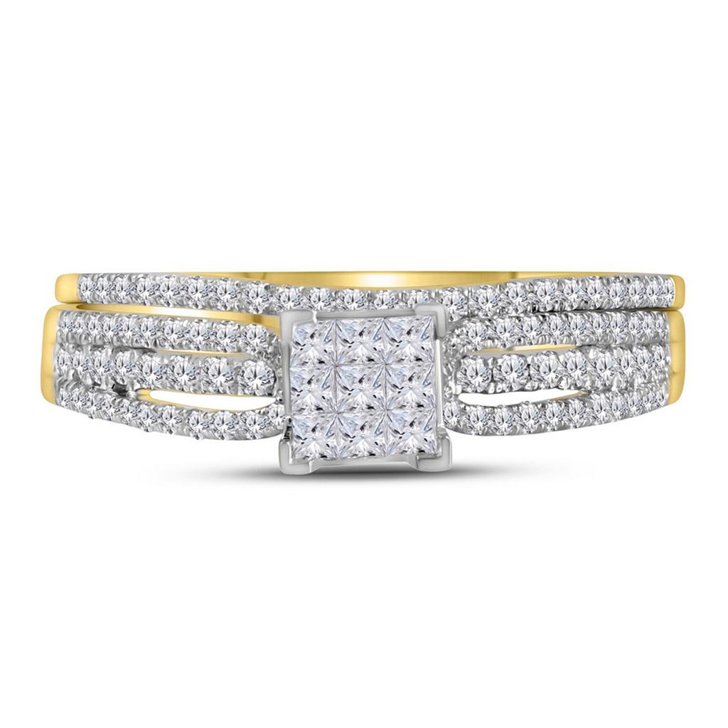 14k Yellow Gold Princess Diamond Bridal Wedding Ring Set 1/2 Cttw