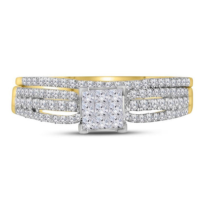 14k Yellow Gold Princess Diamond Bridal Wedding Ring Set 1/2 Cttw