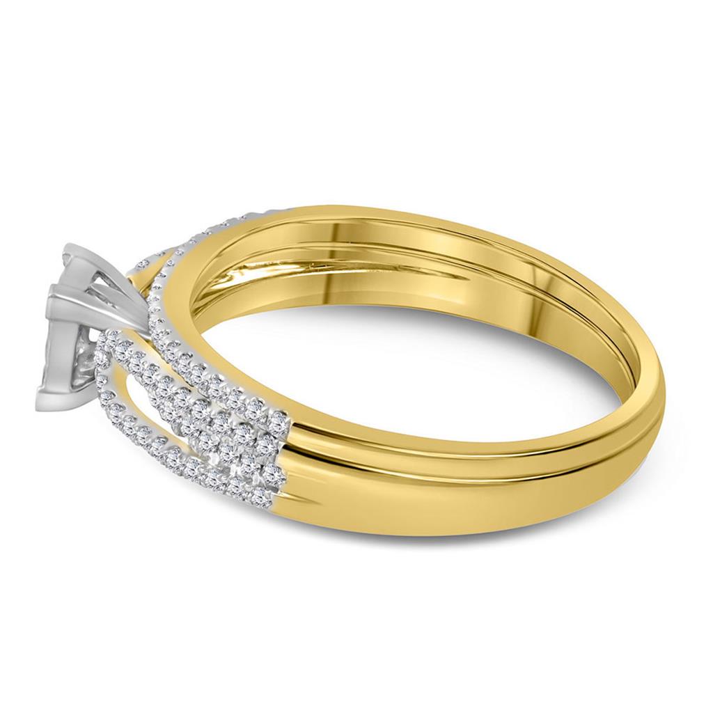 14k Yellow Gold Princess Diamond Bridal Wedding Ring Set 1/2 Cttw