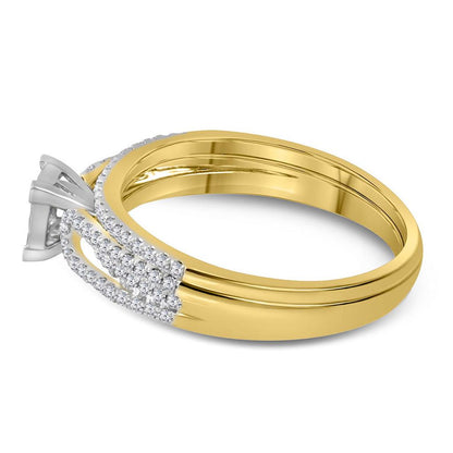 14k Yellow Gold Princess Diamond Bridal Wedding Ring Set 1/2 Cttw