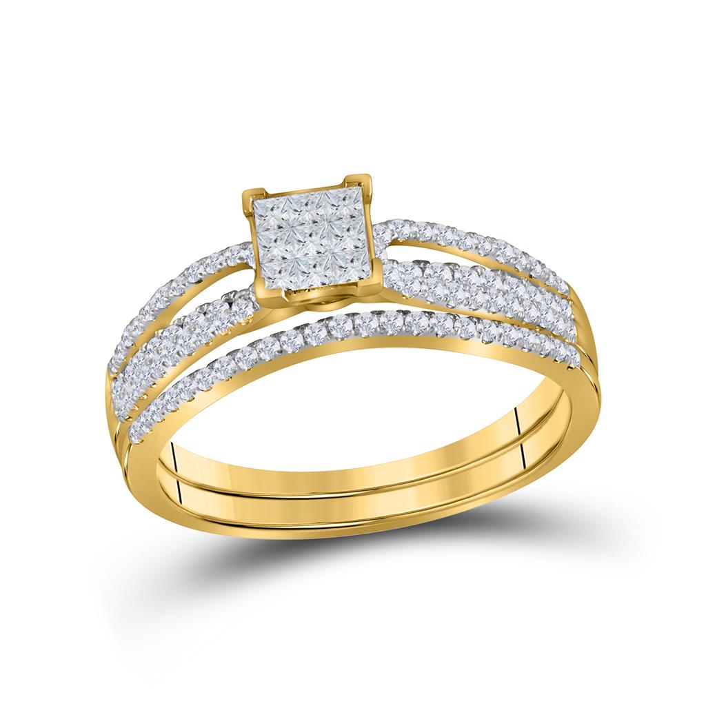 14k White Gold Princess Diamond Bridal Wedding Ring Set 1/2 Cttw