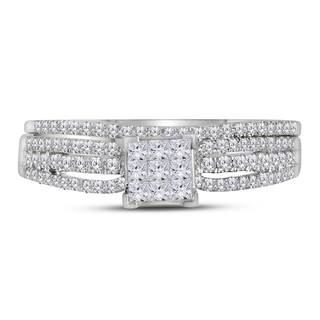 14k White Gold Princess Diamond Bridal Wedding Ring Set 1/2 Cttw