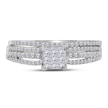 14k White Gold Princess Diamond Bridal Wedding Ring Set 1/2 Cttw