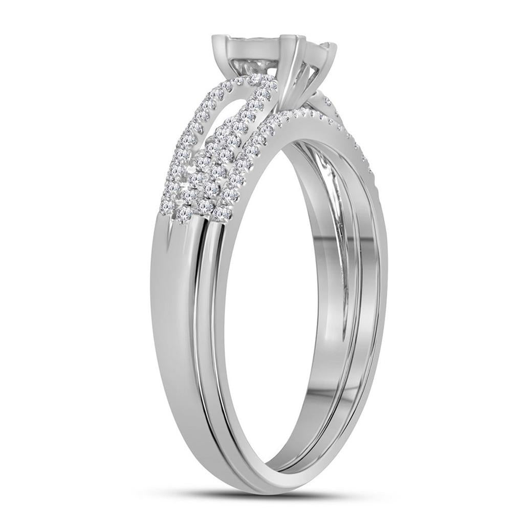 14k White Gold Princess Diamond Bridal Wedding Ring Set 1/2 Cttw