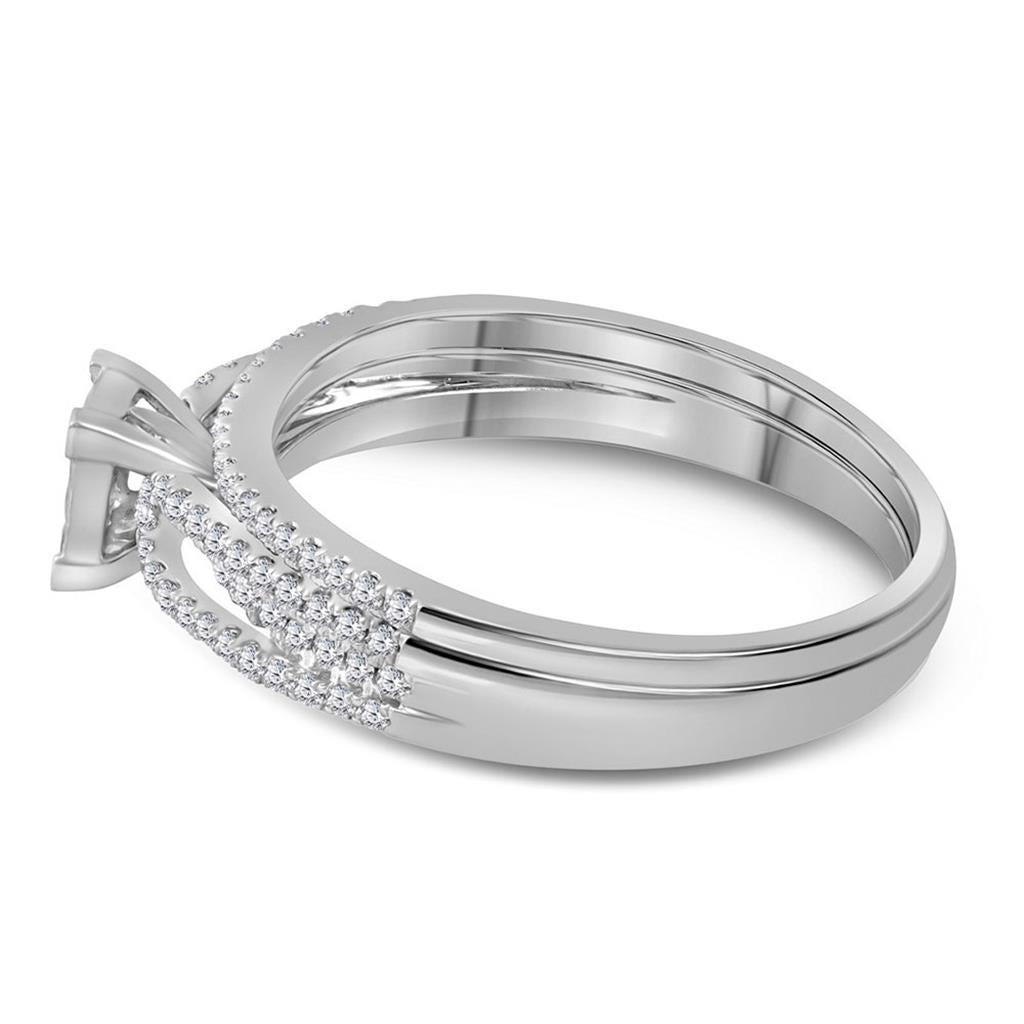 14k White Gold Princess Diamond Bridal Wedding Ring Set 1/2 Cttw