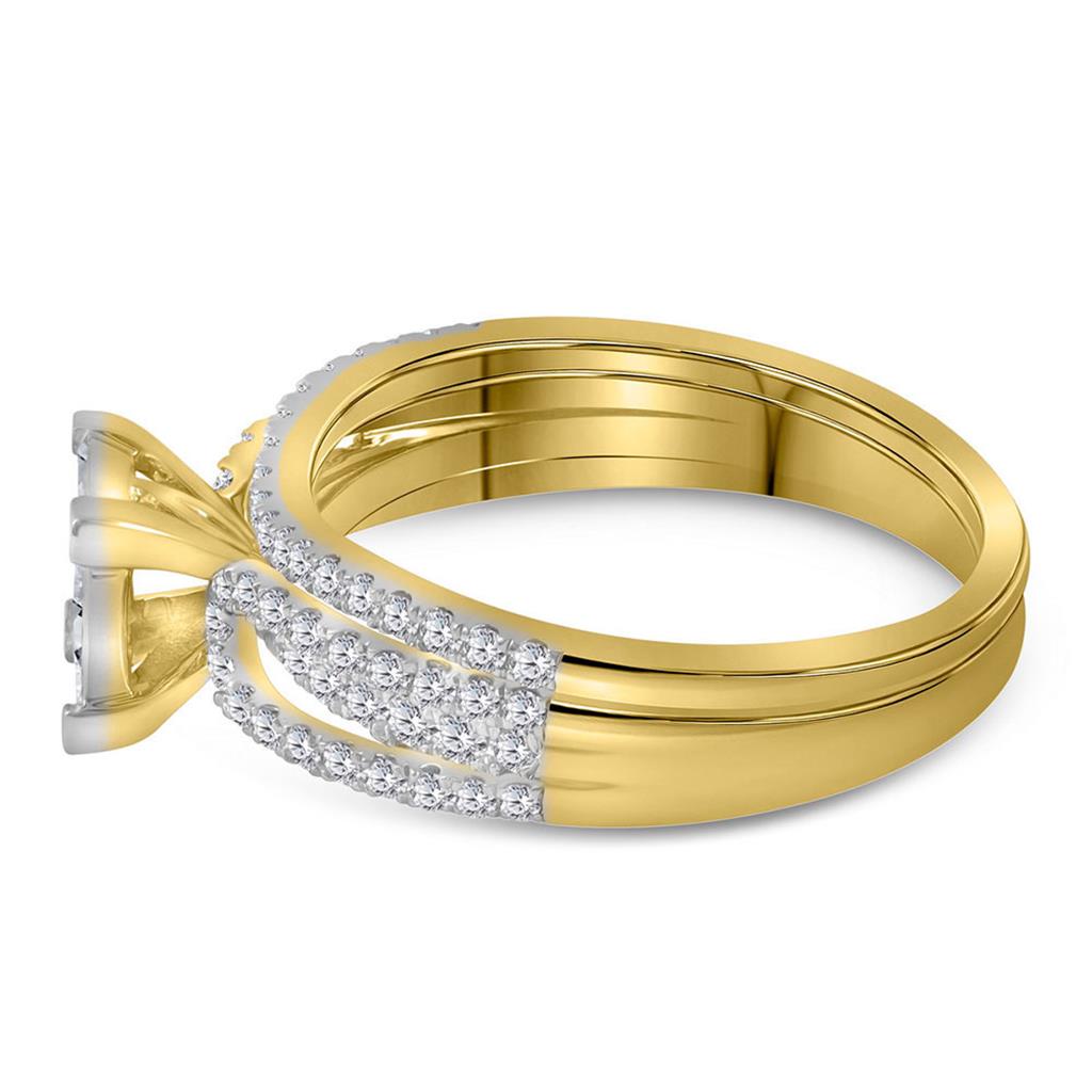 14k Yellow Gold Princess Diamond Cluster Bridal Wedding Ring Set 1 Cttw