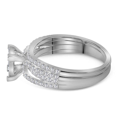 14k White Gold Princess Diamond Cluster Bridal Wedding Ring Set 1 Cttw