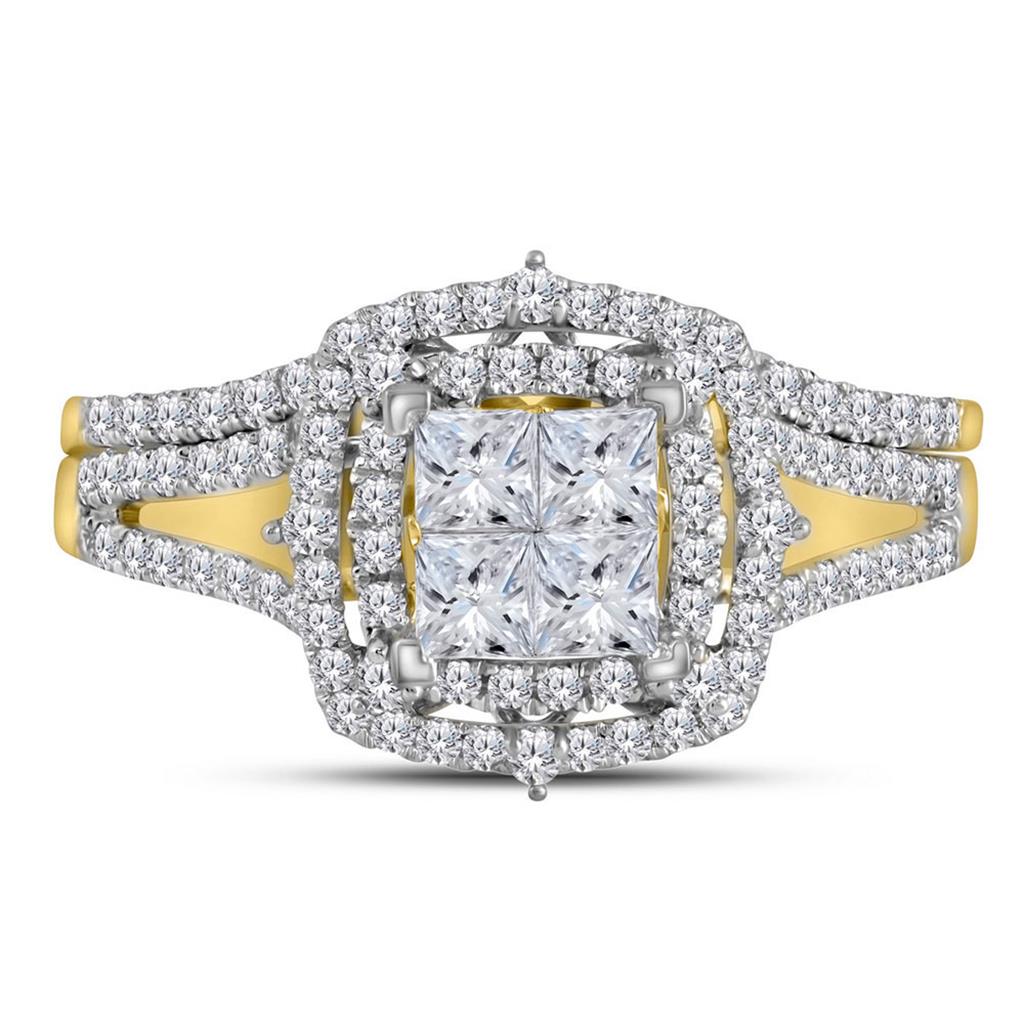 14k Yellow Gold Princess Diamond Halo Bridal Wedding Ring Set 1 Cttw