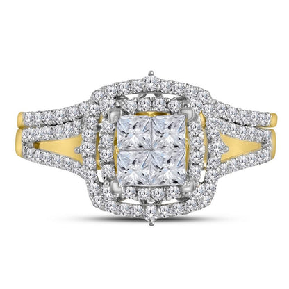 14k Yellow Gold Princess Diamond Halo Bridal Wedding Ring Set 1 Cttw