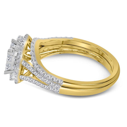 14k Yellow Gold Princess Diamond Halo Bridal Wedding Ring Set 1 Cttw