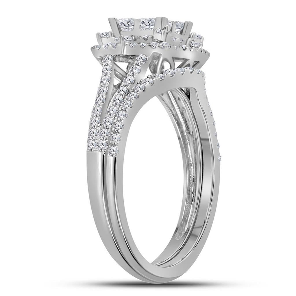 14k White Gold Princess Diamond Halo Bridal Wedding Ring Set 1 Cttw