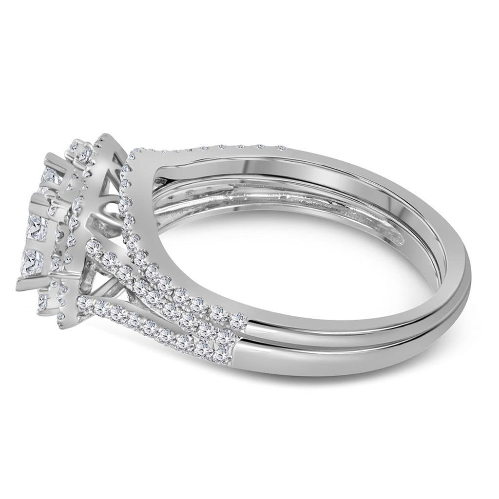 14k White Gold Princess Diamond Halo Bridal Wedding Ring Set 1 Cttw