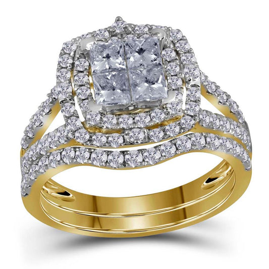 14k Yellow Gold Princess Diamond Bridal Wedding Ring Set 1-1/2 Cttw