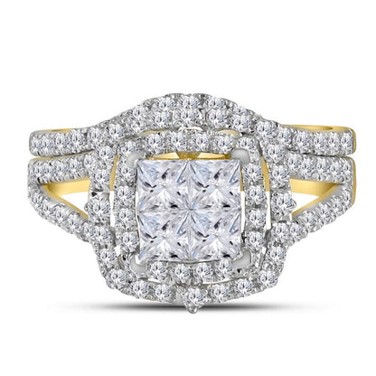 14k Yellow Gold Princess Diamond Bridal Wedding Ring Set 1-1/2 Cttw