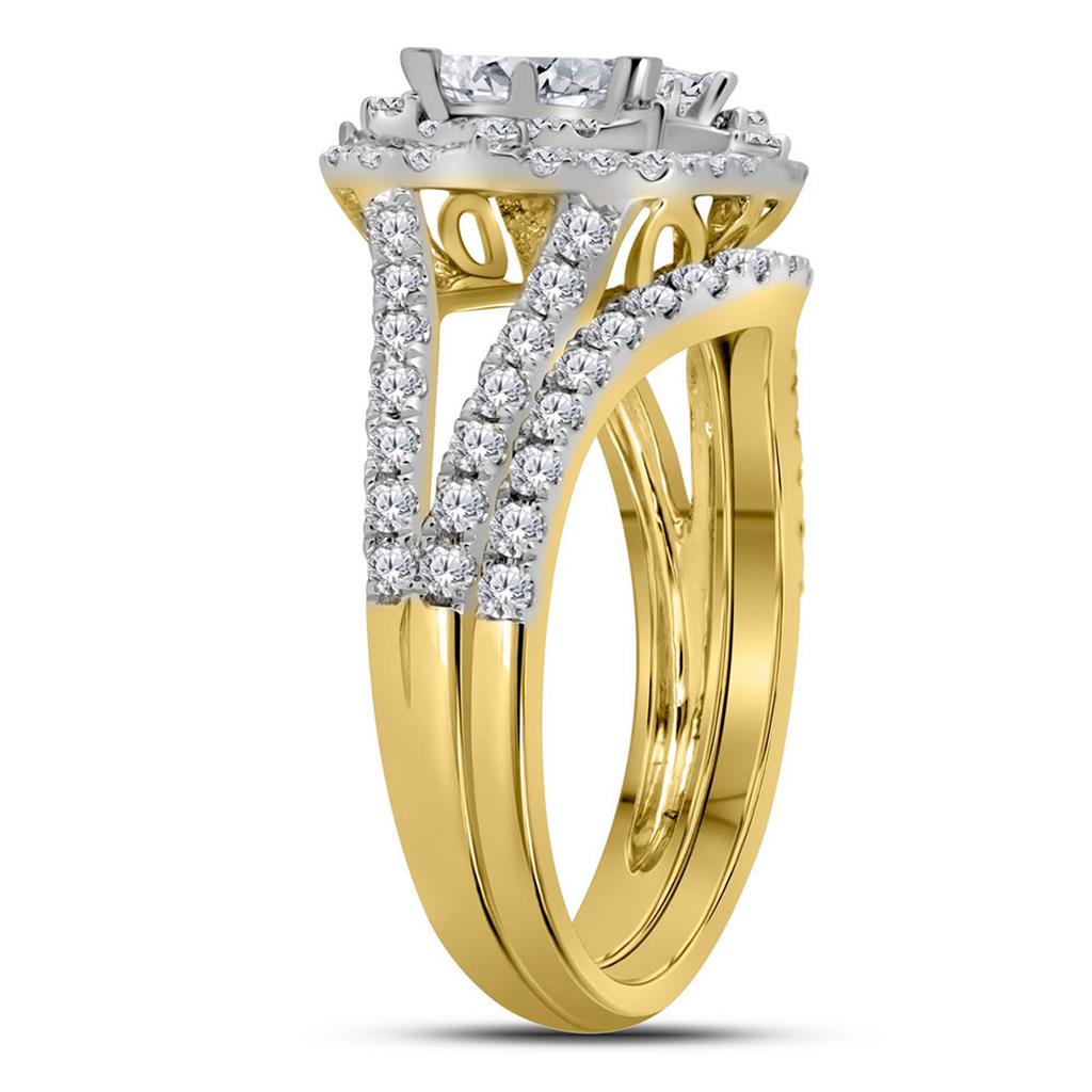 14k Yellow Gold Princess Diamond Bridal Wedding Ring Set 1-1/2 Cttw