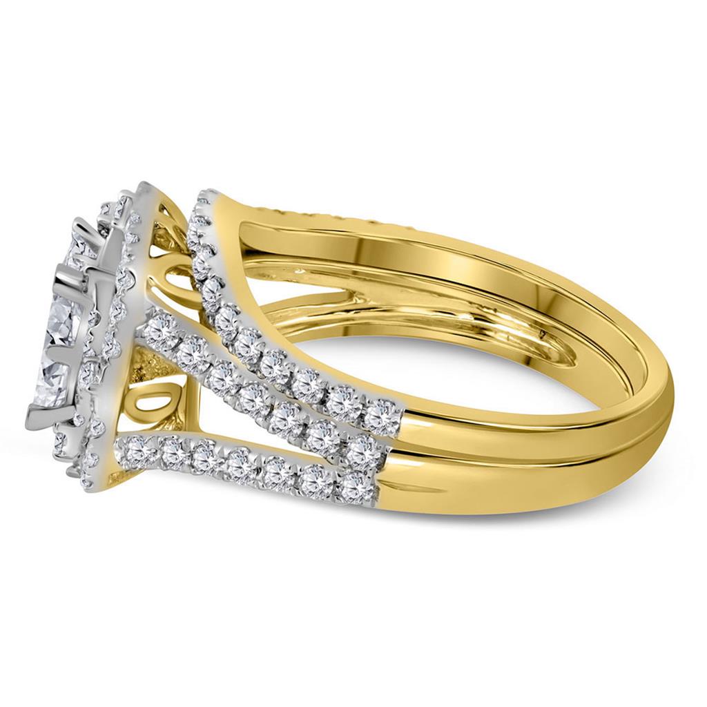 14k Yellow Gold Princess Diamond Bridal Wedding Ring Set 1-1/2 Cttw