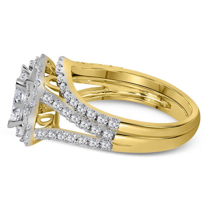 14k Yellow Gold Princess Diamond Bridal Wedding Ring Set 1-1/2 Cttw