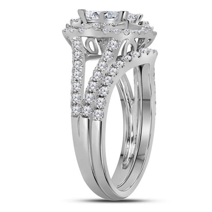 14k White Gold Princess Diamond Bridal Wedding Ring Set 1-1/2 Cttw