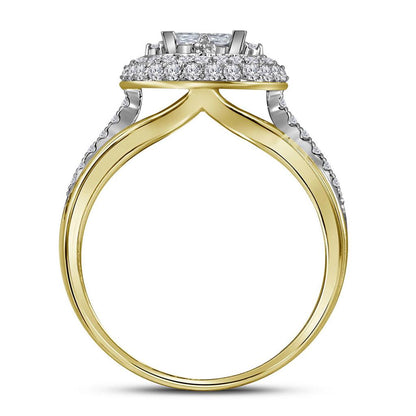 14k Yellow Gold Princess Diamond Halo Bridal Wedding Ring Set 1 Cttw