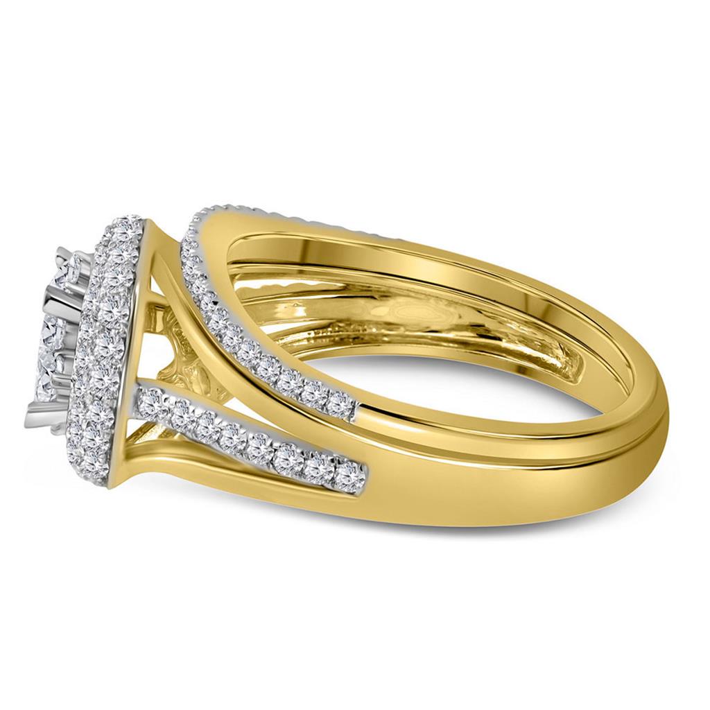 14k Yellow Gold Princess Diamond Halo Bridal Wedding Ring Set 1 Cttw