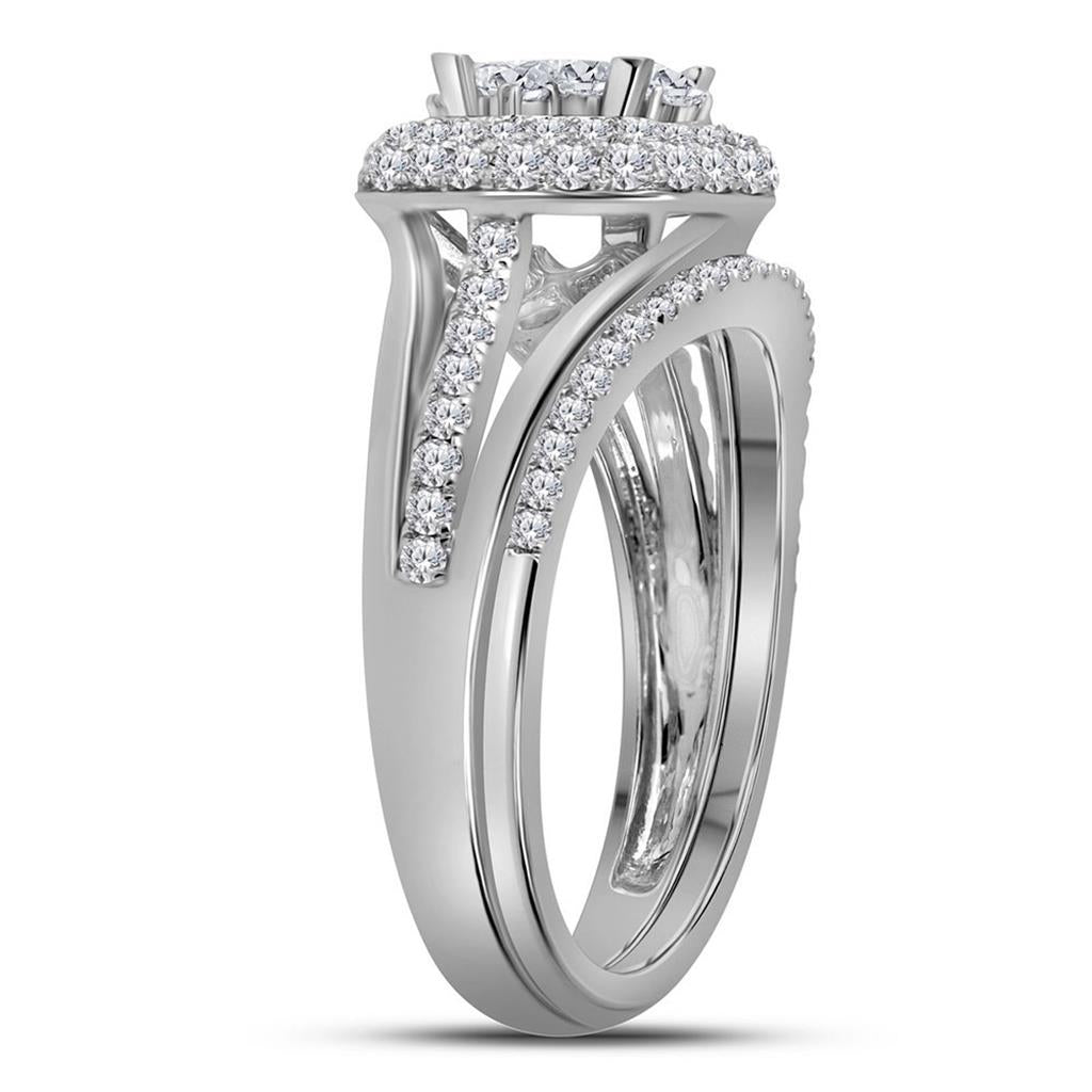 14k White Gold Princess Diamond Halo Bridal Wedding Ring Set 1 Cttw