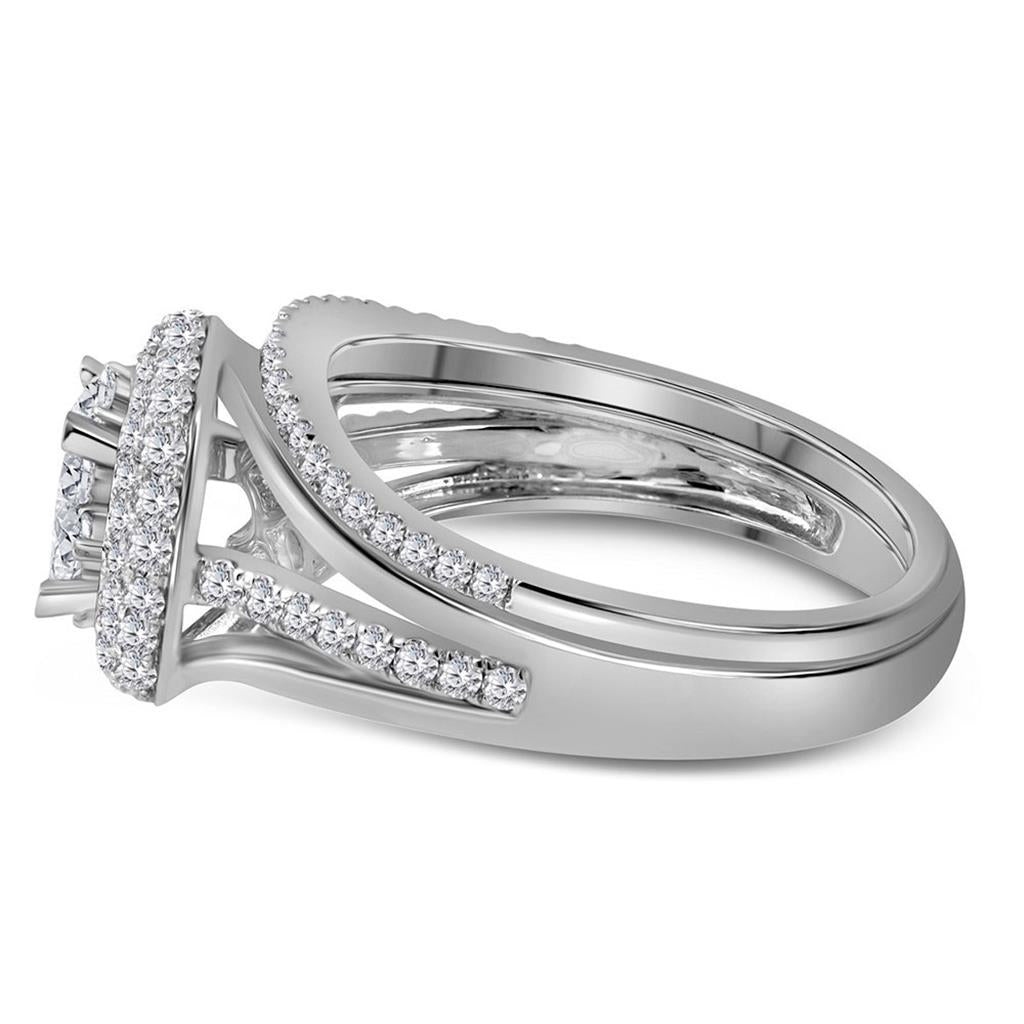 14k White Gold Princess Diamond Halo Bridal Wedding Ring Set 1 Cttw