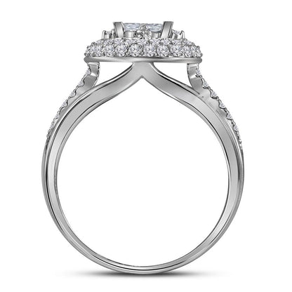 14k White Gold Princess Diamond Halo Bridal Wedding Ring Set 1 Cttw