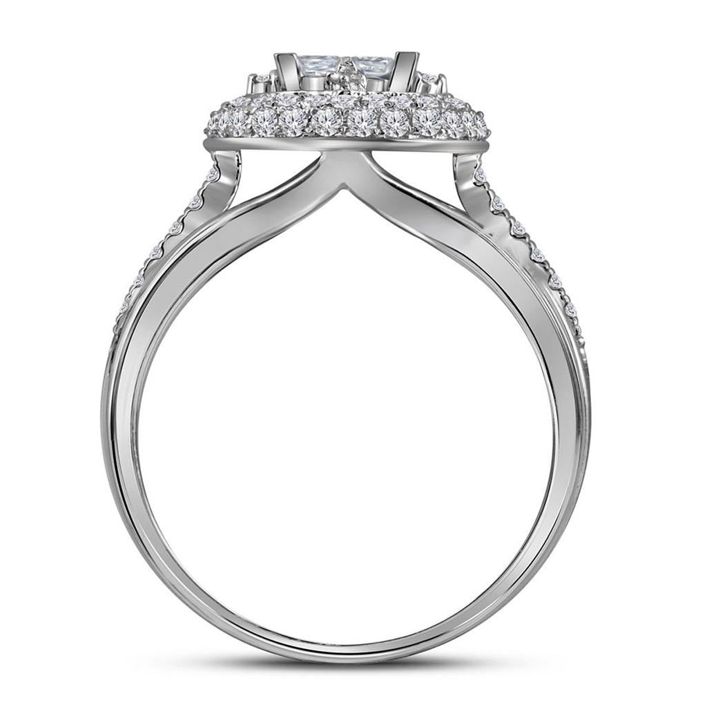 14k White Gold Princess Diamond Halo Bridal Wedding Ring Set 1 Cttw