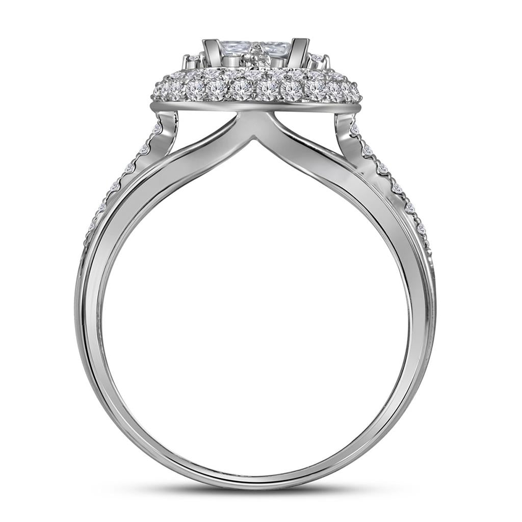 14k White Gold Princess Diamond Halo Bridal Wedding Ring Set 1 Cttw