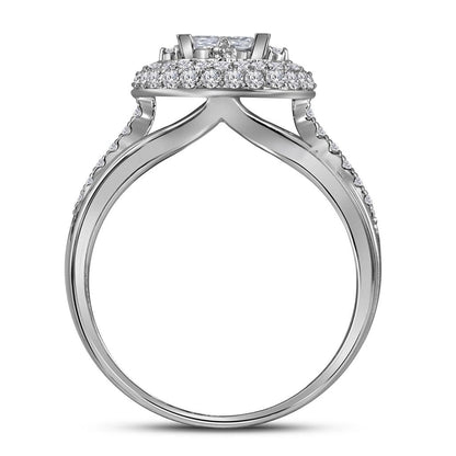 14k White Gold Princess Diamond Halo Bridal Wedding Ring Set 1 Cttw