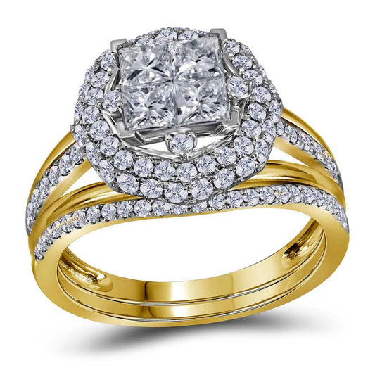 14k Yellow Gold Princess Diamond Bridal Wedding Ring Set 1-1/2 Cttw