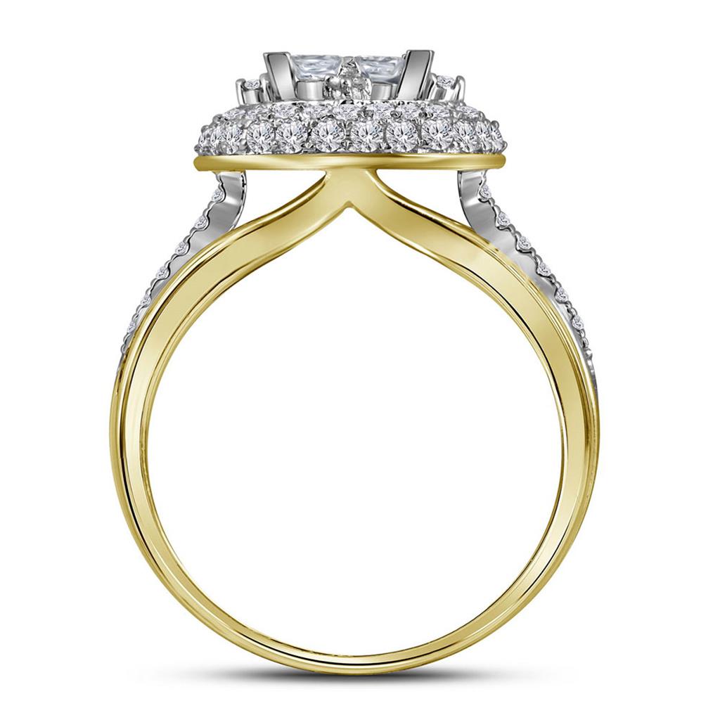 14k Yellow Gold Princess Diamond Bridal Wedding Ring Set 1-1/2 Cttw