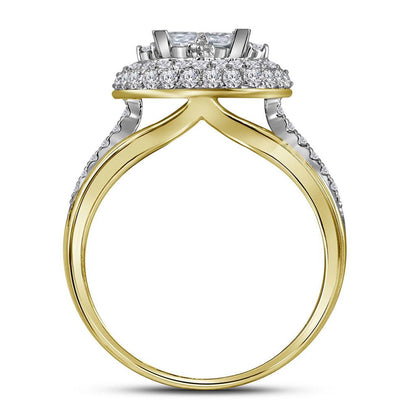 14k Yellow Gold Princess Diamond Bridal Wedding Ring Set 1-1/2 Cttw