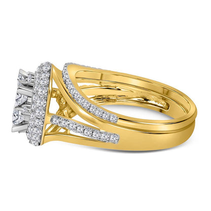 14k Yellow Gold Princess Diamond Bridal Wedding Ring Set 1-1/2 Cttw