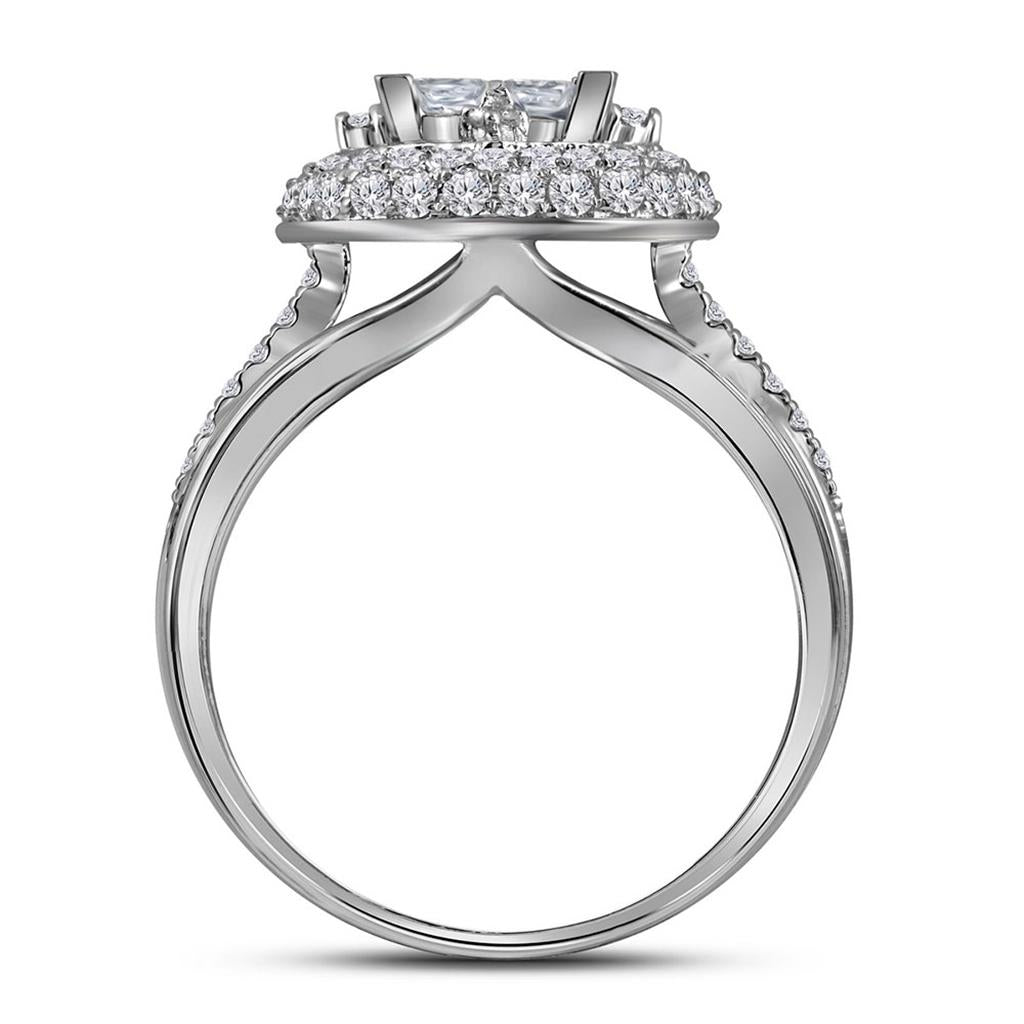 14k White Gold Princess Diamond Bridal Wedding Ring Set 1-1/2 Cttw
